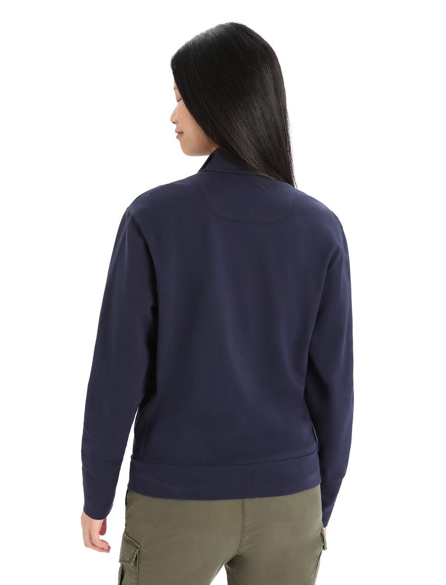 Midnight Navy Women's Icebreaker Merino Central II Long Sleeve Zip Hoodie | USA 1672ILHS